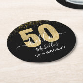 Hello 50! -50th Birthday with Gold Glitter Runder Pappuntersetzer (Angewinkelt)