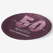Hello 50! -50th Women's Birthday with Pink glitter Pappteller (Schrägansicht)