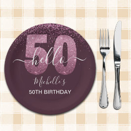 Hello 50! -50th Women's Birthday with Pink glitter Pappteller