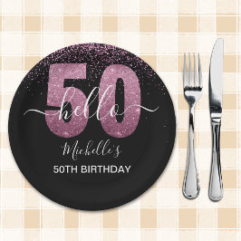 Hello 50! -50th Women's Birthday with Pink glitter Pappteller