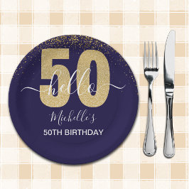 Hello 50! -Elegant 50th Birthday with Gold glitter Pappteller