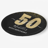 Hello 50! -Elegant 50th Birthday with Gold glitter Pappteller (Schrägansicht)