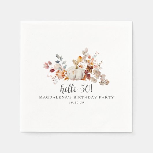 Hello 50 Fall Pumpkin Blätter Custom Birthday Serviette (Vorderseite)