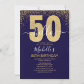 Hello 50! modern 50th birthday with gold glitter einladung (Vorderseite)