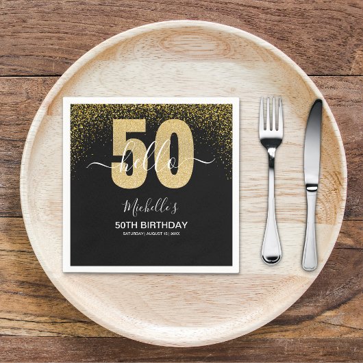 Hello 50! - Modern 50th Birthday with Gold glitter Serviette