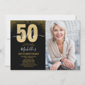 Hello 50! - Modern 50TH Birthday with photo Einladung (Vorderseite)