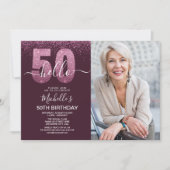 Hello 50! - Modern 50TH Birthday with photo Einladung (Vorderseite)