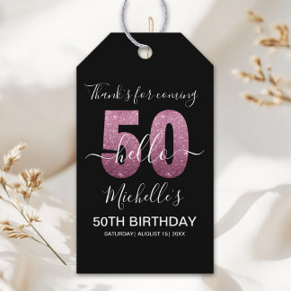 Hello 50! Modern 50th Birthday with Pink Glitter Geschenkanhänger