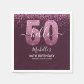 Hello 50! - Modern 50th Birthday with Pink glitter Serviette (Vorderseite)