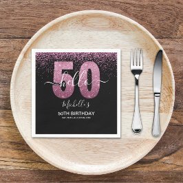Hello 50! - Modern 50th Birthday with Pink glitter Serviette
