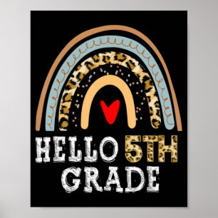 Hello 5th Grad Leopard Rainbow Back To School Tea Poster