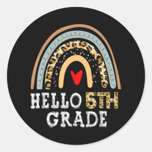 Hello 5th Grad Leopard Rainbow Back To School Tea Runder Aufkleber