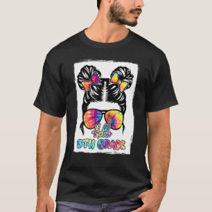 Hello 5th Grade Messy Bun Girls Gefärbte Krawatte T-Shirt