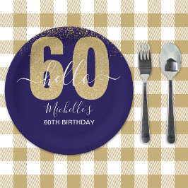 Hello 60! - Elegant 60th Birthday Woman Gold Pappteller