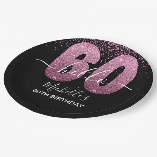 Hello 60! - Elegant 60th Birthday Woman Pappteller (Schrägansicht)