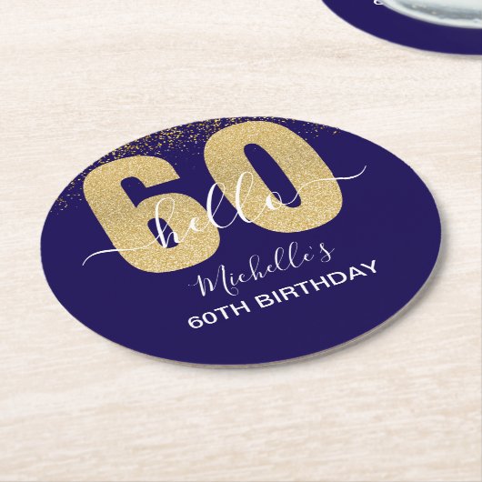 Hello 60! - Elegant 60th Birthday Woman Runder Pappuntersetzer (Angewinkelt)