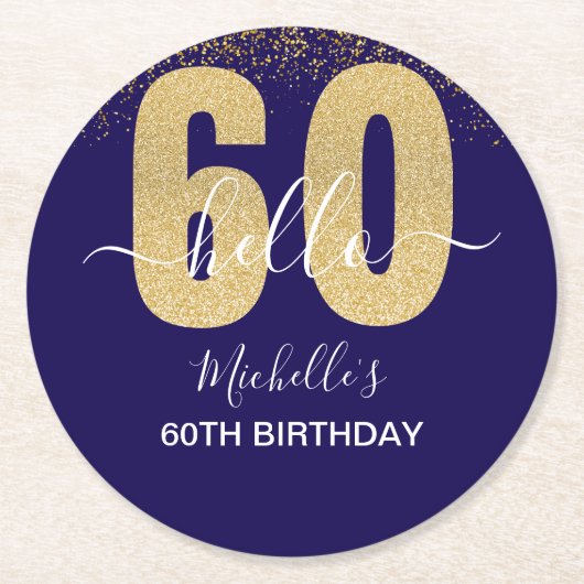 Hello 60! - Elegant 60th Birthday Woman Runder Pappuntersetzer (Vorderseite)