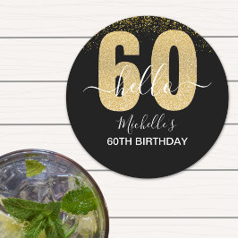 Hello 60! - Elegant 60th Birthday Woman Runder Pappuntersetzer