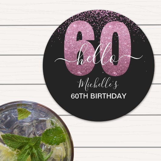 Hello 60! - Modern 60th Birthday Woman Runder Pappuntersetzer