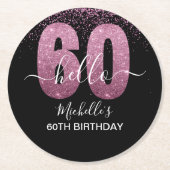 Hello 60! - Modern 60th Birthday Woman Runder Pappuntersetzer (Vorderseite)