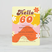 Hello 60 Retro Wave Groovy Flower Birthday  Einladung (Stehend Vorderseite)