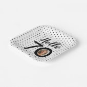 Hello 70 Black & White Dots Foto Geburtstag Pappteller (Gewinkelt)