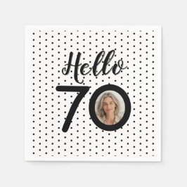 Hello 70 Black & White Dots Foto Geburtstag Serviette