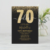 Hello 70! modern 70th birthday with gold glitter einladung (Stehend Vorderseite)