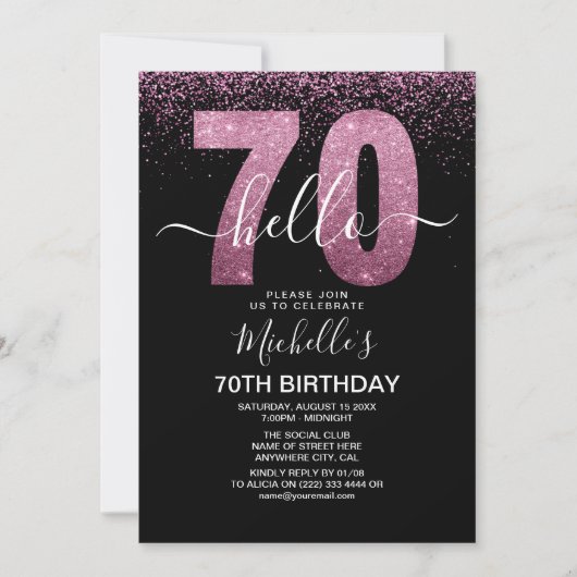 Hello 70 years modern birthday with photo einladung (Vorderseite)