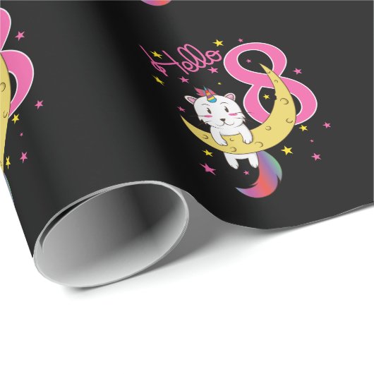 Hello 8 Katze Einhorn Mond Käse Geschenkpapier (Rolleneckpunkt)