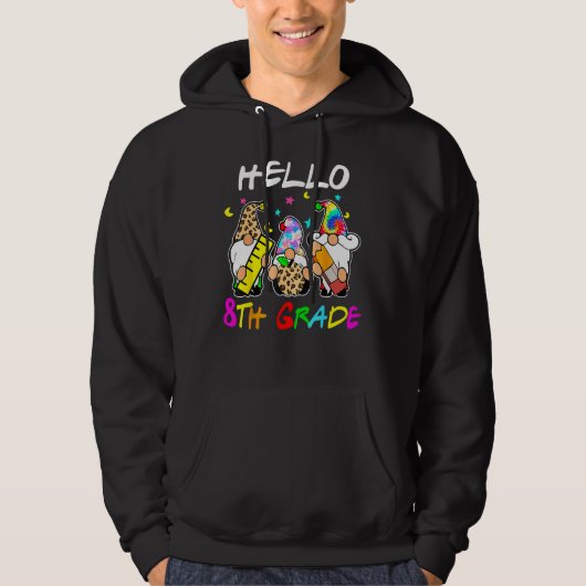 Hello 8th Grade  Back To School Gnomies Tie Dye Hoodie (Vorderseite)
