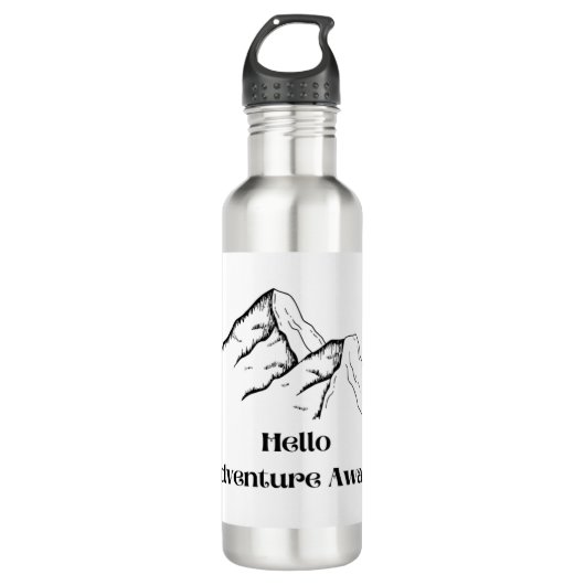 Hello Adventure Awaits with mountains on a  Edelstahlflasche (Vorderseite)