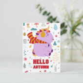 Hello Autumn Lila Unicorn Postkarte (Stehend Vorderseite)