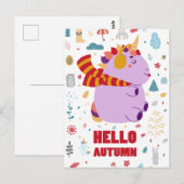 Hello Autumn Lila Unicorn Postkarte (Vorne/Hinten)
