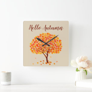 Hello Autumn Maple Tree Quadratische Wanduhr