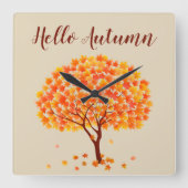 Hello Autumn Maple Tree Quadratische Wanduhr (Vorderseite)