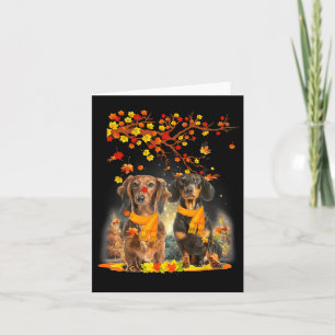 Hello Autumn Season Happy Thanksgiving Dachshund f Karte