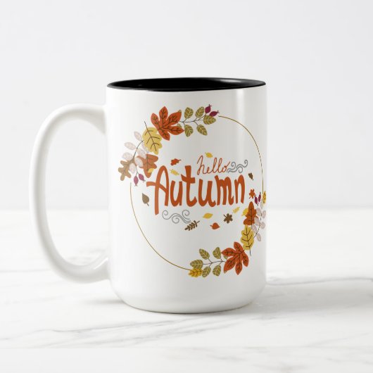 Hello Autumn with Leaf Design Zweifarbige Tasse (Links)