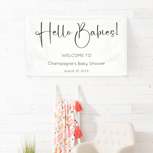 Hello Babies Moderne Script Baby Dusche Banner (Insitu)