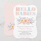 HELLO BABIES Peach Twins Baby Dusche oder Sip Sieh Einladung (Vorne/Hinten)