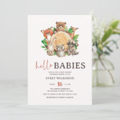 Hello Babies Rustic Woodland Twin Baby Dusche Einladung (Stehend Vorderseite)