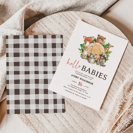 Hello Babies Rustic Woodland Twin Baby Dusche Einladung