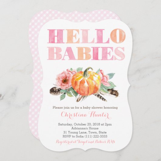 HELLO BABIES Twin Baby Girls Dusche oder Sip und s Einladung (Vorne/Hinten)