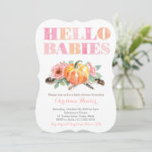 HELLO BABIES Twin Baby Girls Dusche oder Sip und s Einladung (Stehend Vorderseite)