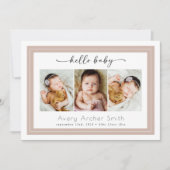Hello Baby 3 Foto Script Geburtserklärung Einladung (Vorderseite)