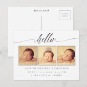 Hello Baby Birth Ankündigung 3 Foto Postcard (Vorne/Hinten)