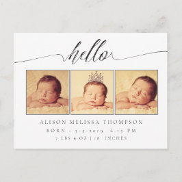 Hello Baby Birth Ankündigung 3 Foto Postcard
