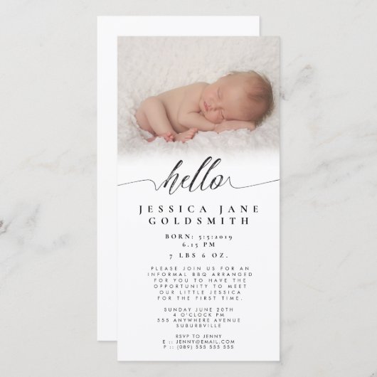 Hello Baby Birth Ankündigung Sip & See Party (Vorne/Hinten)