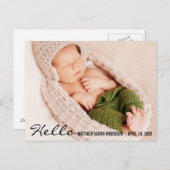 Hello Baby Birth Foto Ankündigung Postcard B (Vorne/Hinten)