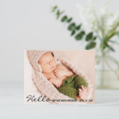 Hello Baby Birth Foto Ankündigung Postcard B (Stehend Vorderseite)